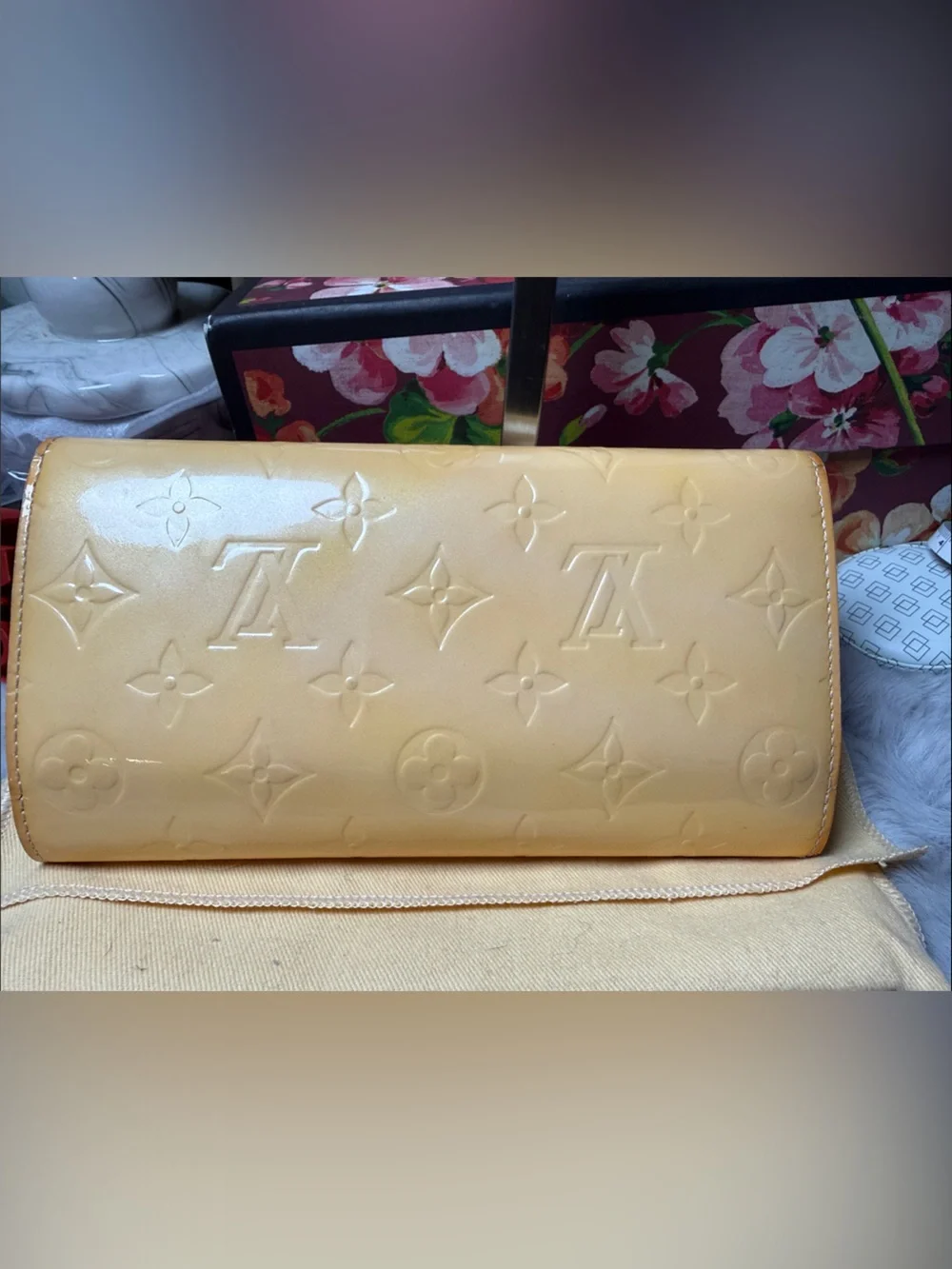 Louis Vuitton Patent Vernis Light Yellow Long Flap Wallet